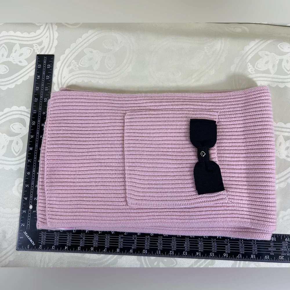 Kate Spade Pink Wool Blend Pocket Scarf Black Bow KS1002695